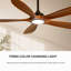 Ventilateur de plafond de 132 cm (52 ​​po) avec 5 pales en bois massif, éclairage, télécommande et moteur à courant continu réversible à 6 vitesses-1909018750