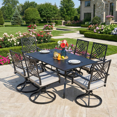  Ensemble de salle à manger 7 pièces pivotant avec coussins et table en polyester enduit de PVC pour le jardin, la cour ou la piscine