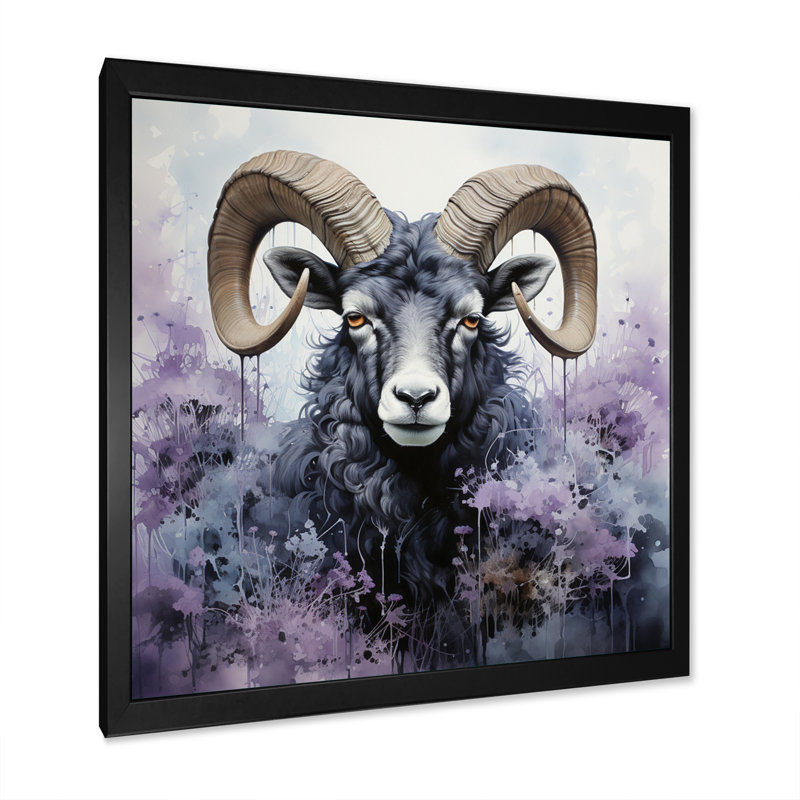 " Purple Sheep Enigmatic Ewes ", 36" H x 36" W x 1.5" D, Black Picture Framed