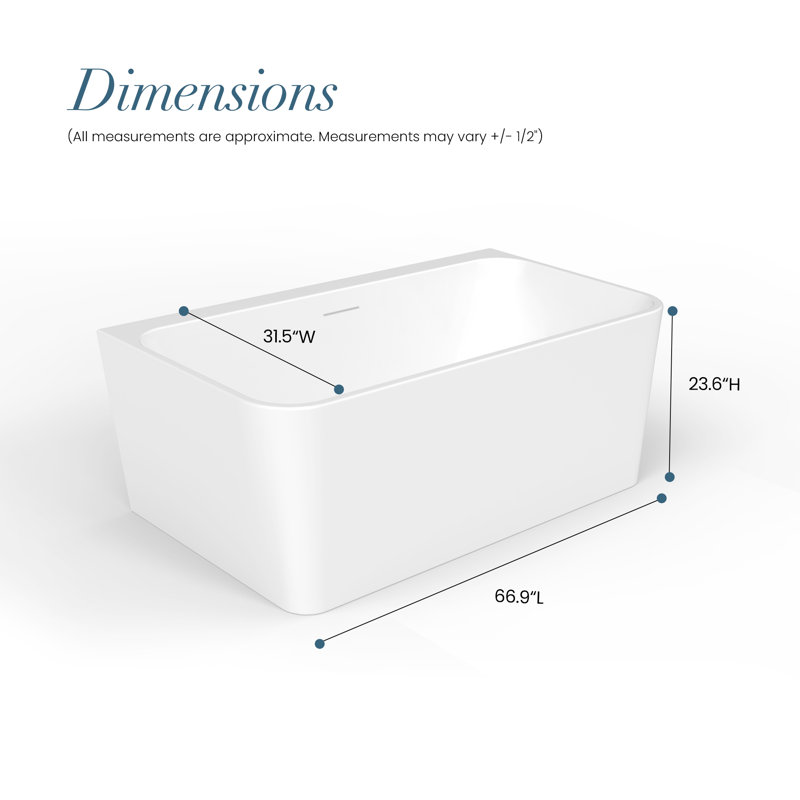 Dashiel 66.9'' x 31.5'' Freestanding Soaking Acrylic Bathtub
