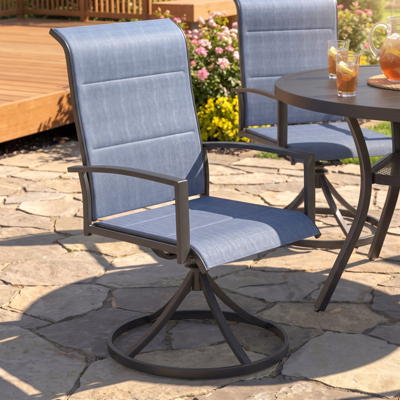 Chaises de patio rembourrées et pivotantes, Noir / Bleu