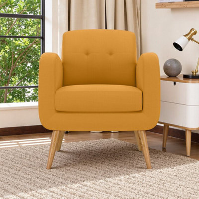Élégante chaise d'appoint rembourrée avec dossier capitonné et pieds en bois massif - un confort compact pour tout espace
