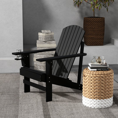 Wooden Chair, Outdoor Backyard Seat With Cup Holder. For Patio. Black. & Attractive Chair Backyard,