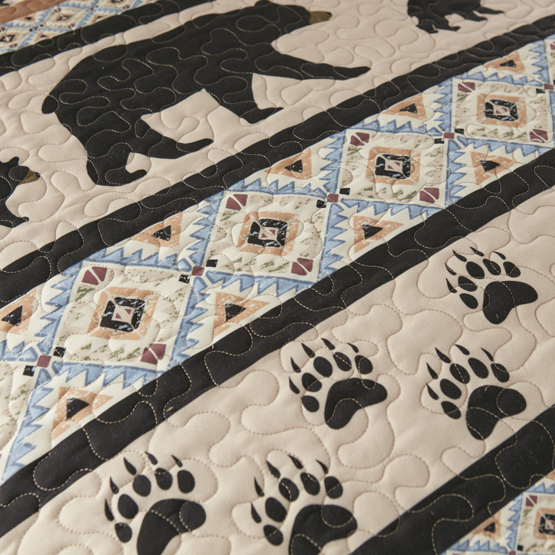 Momma Bear Polyester Striped Quilt, King Quilt + 2 Shams
