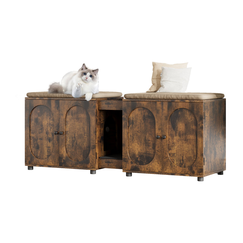 Enceinte de litière double pour 2 chats, armoire de toilette cachée pour chat avec portes doubles, table de rangement latérale multifonctionnelle ventilée