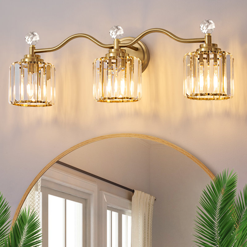 Luminaire de meuble-lavabo à intensité variable avec abat-jour en cristal Emilion, Doré, 3 lumières