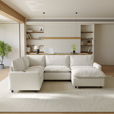 Moncada 5-Piece Modular Linen U-Shaped Power Reclining Sectional With Zero-Gravity And Heated Seats