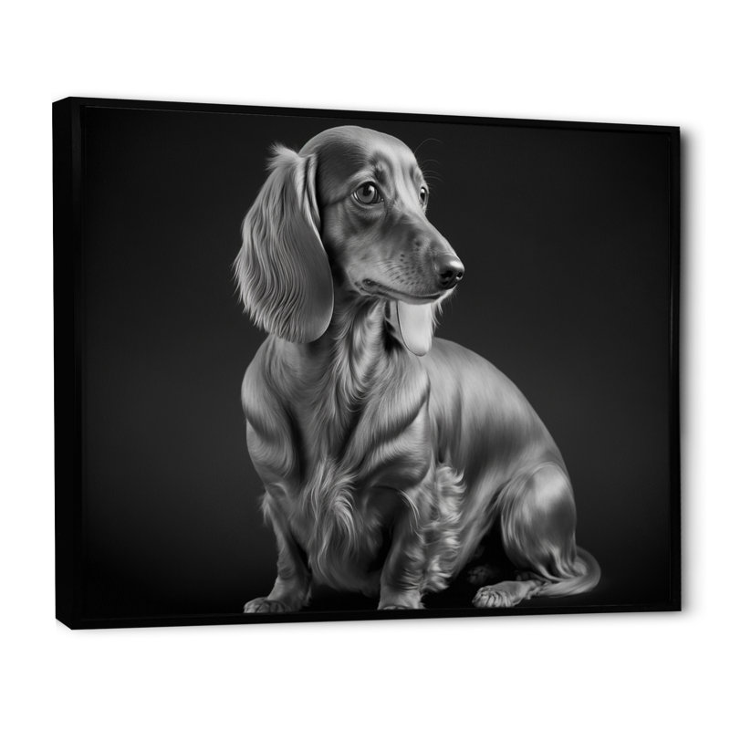 Pados noir et blanc Daschund - photographie sur toile, H 16 po x l 32 po x P 1 po, Toile avec cadre flottant noir