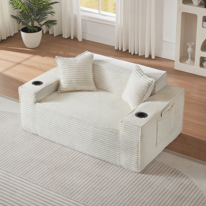 Canapé 2 places, aucun assemblage requis, White Fabric