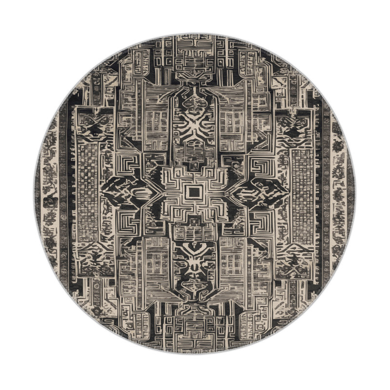 ArtDeco Gray Indoor and Outdoor Area Rug, Round 5'