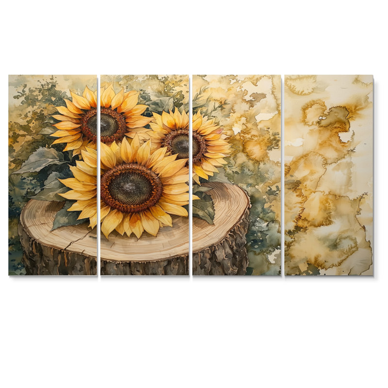 Duriel - art mural tournesols - ensemble d'art mural traditionnel 4 pièces, H 28 po x l 48 po