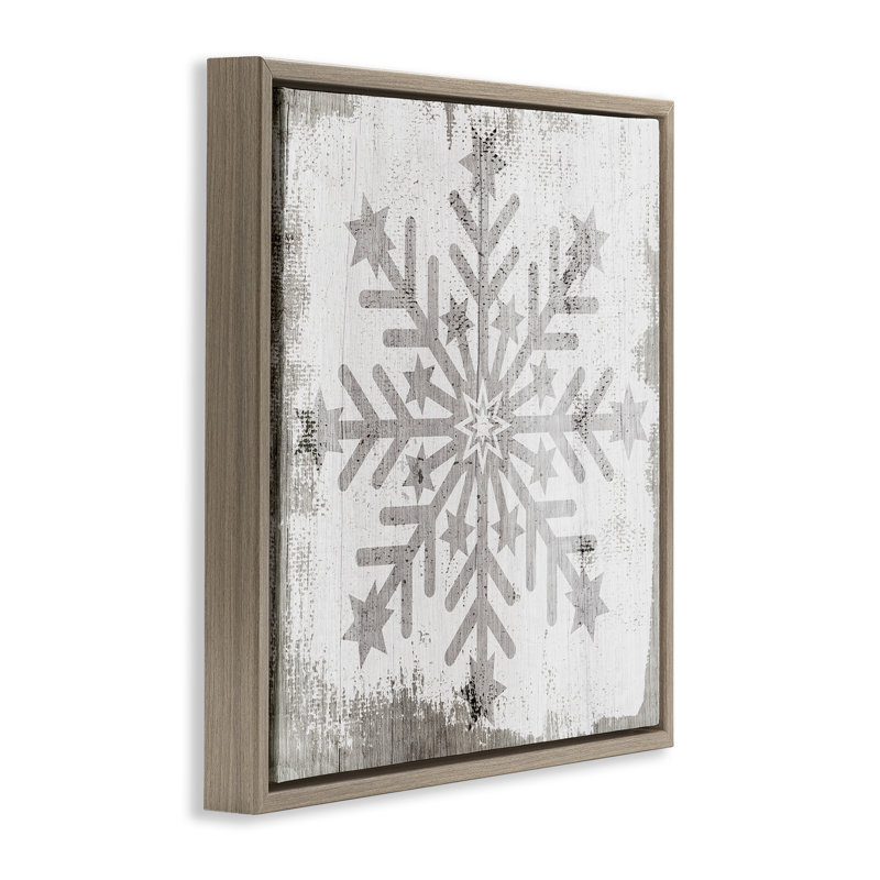 Winter Snowflake Distressed Pattern, 18" H x 18" W, Montalcino Elm Floater Frame