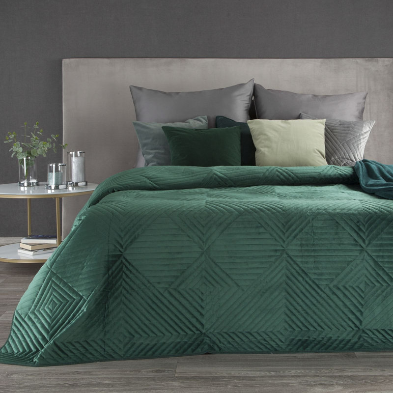 Garan Polyester Geometric Shapes Bedspread, 230 x 260 cm, Dark Green