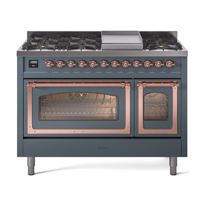 ILVE UN48FNMPEGG Nostalgie II Noblesse 48 inch Dual Fuel Range (8 Sealed Burners + Griddle, Triple Glass Door)
