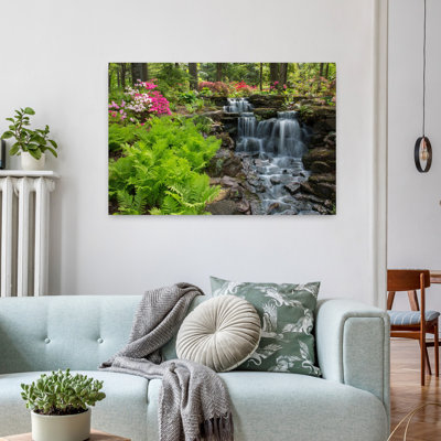 Waterfall With Ferns And Azaleas At Azalea Path Arboretum And Botanical Gardens Hazleton Gibson County Indiana Usa Abstract Contemporary Fern Flowe...