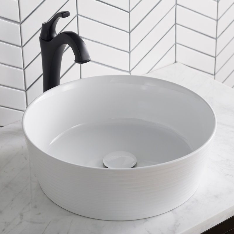White Round Ceramic Vessel Bathroom Sink with Ultra-Slim Edges