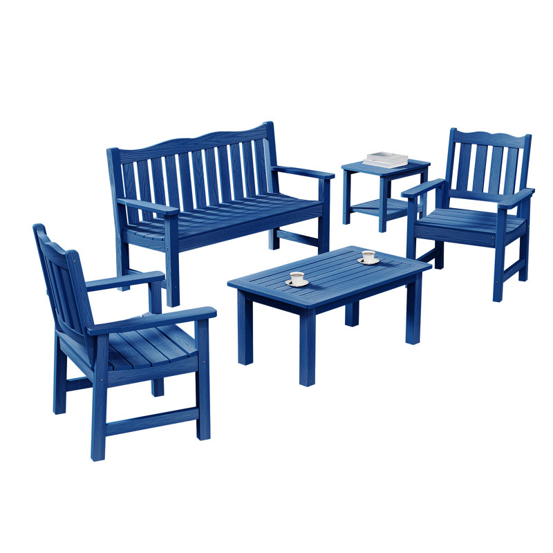  Ensemble de conversation pour l'extérieur 5 pièces en polystyrène à fort impact (hanches), noir, Bleu