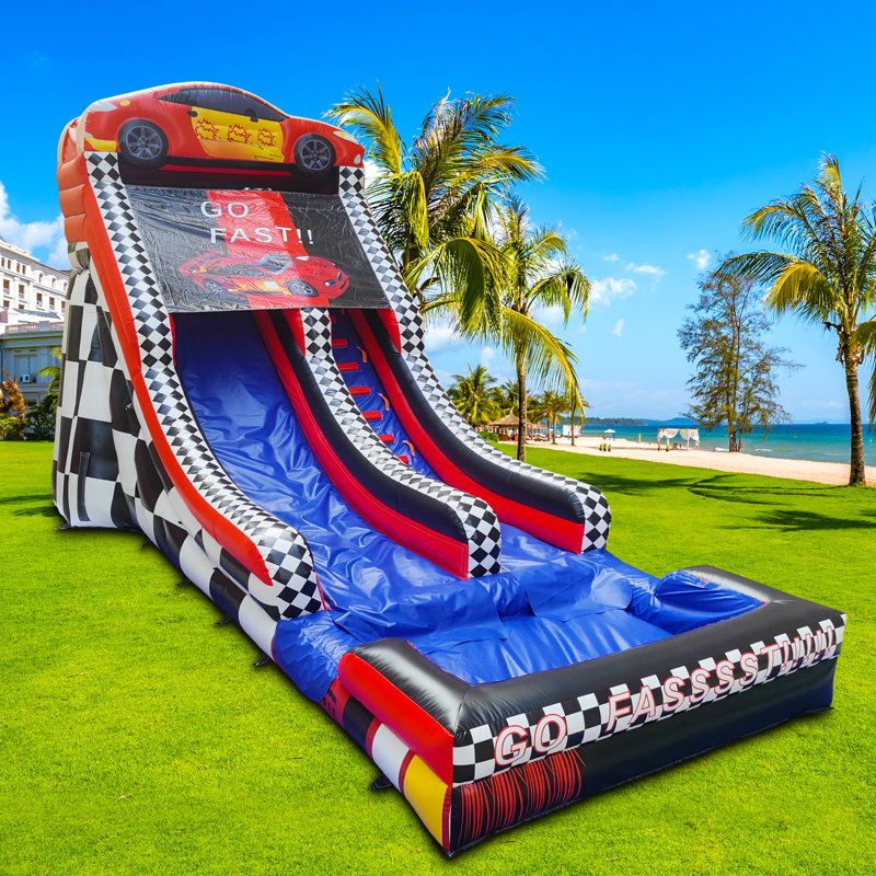 GOOSH 18.9' x 30' Car Racing Commercial Grade Water Slide with Splash Pool (with Blower)
