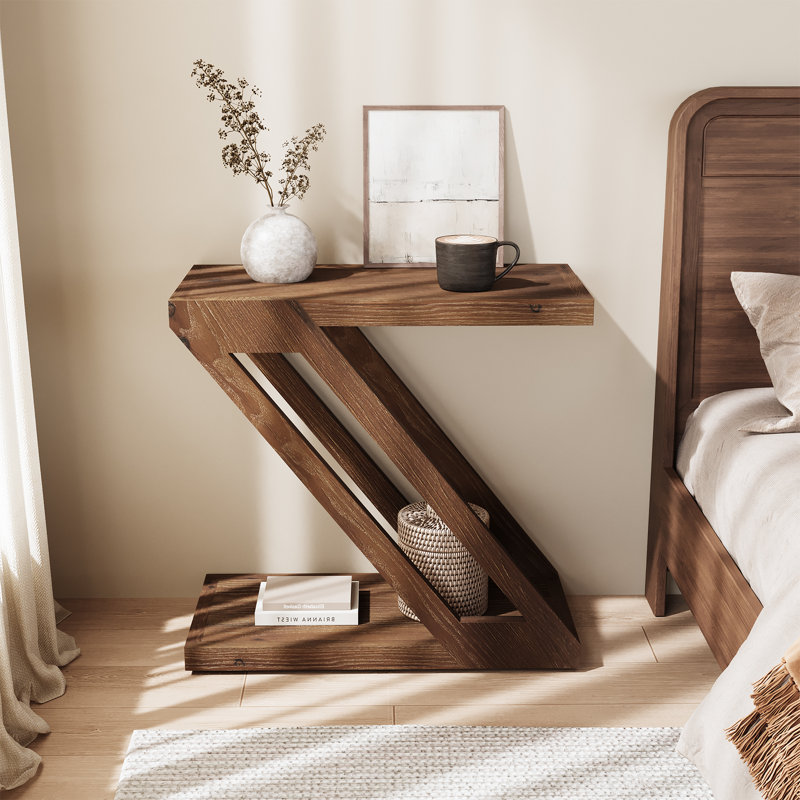 Solid Wood Side Table, Z-Shaped End Table