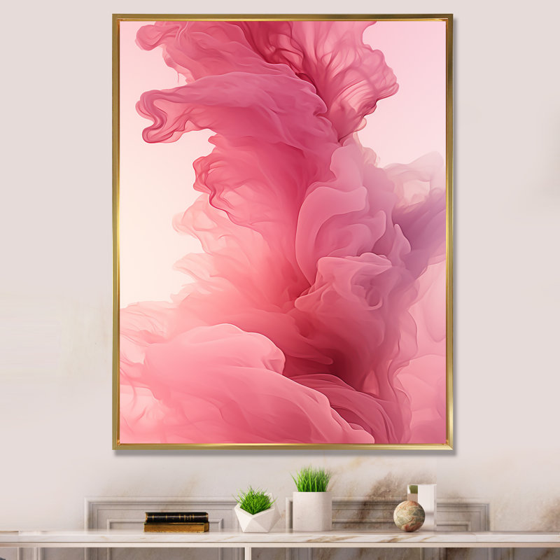 Rose polaire radiance fumée III - impression d'art abstrait mural, Cadre flottant doré, H 32 po x l 24 po x P 1 po