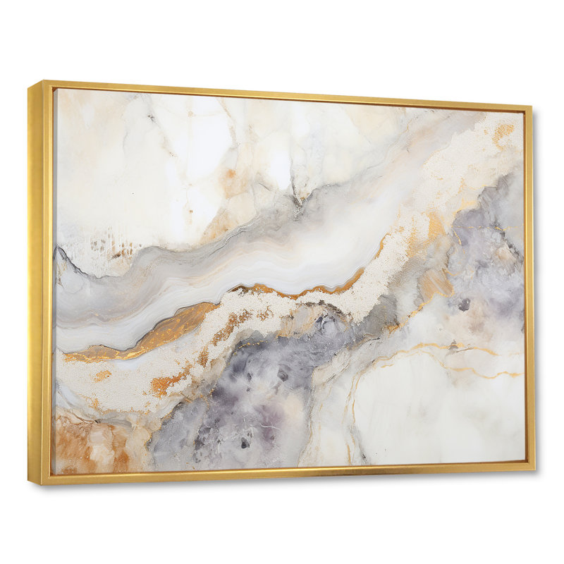 «Beige and Gold Stone Geode Scenery Minimalisme I», reproduction d'art sur toile, Cadre flottant doré