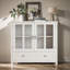 Modern Wooden Accent Cabinet, Storage Cabinet with Double Glass Doors and Unique Bell Handle