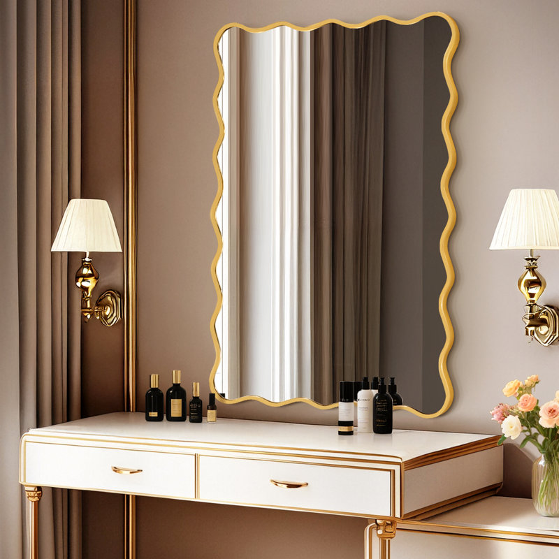 Aluminum Rectangle Wavy Wall Mirror, 24" x 36", Rose Gold