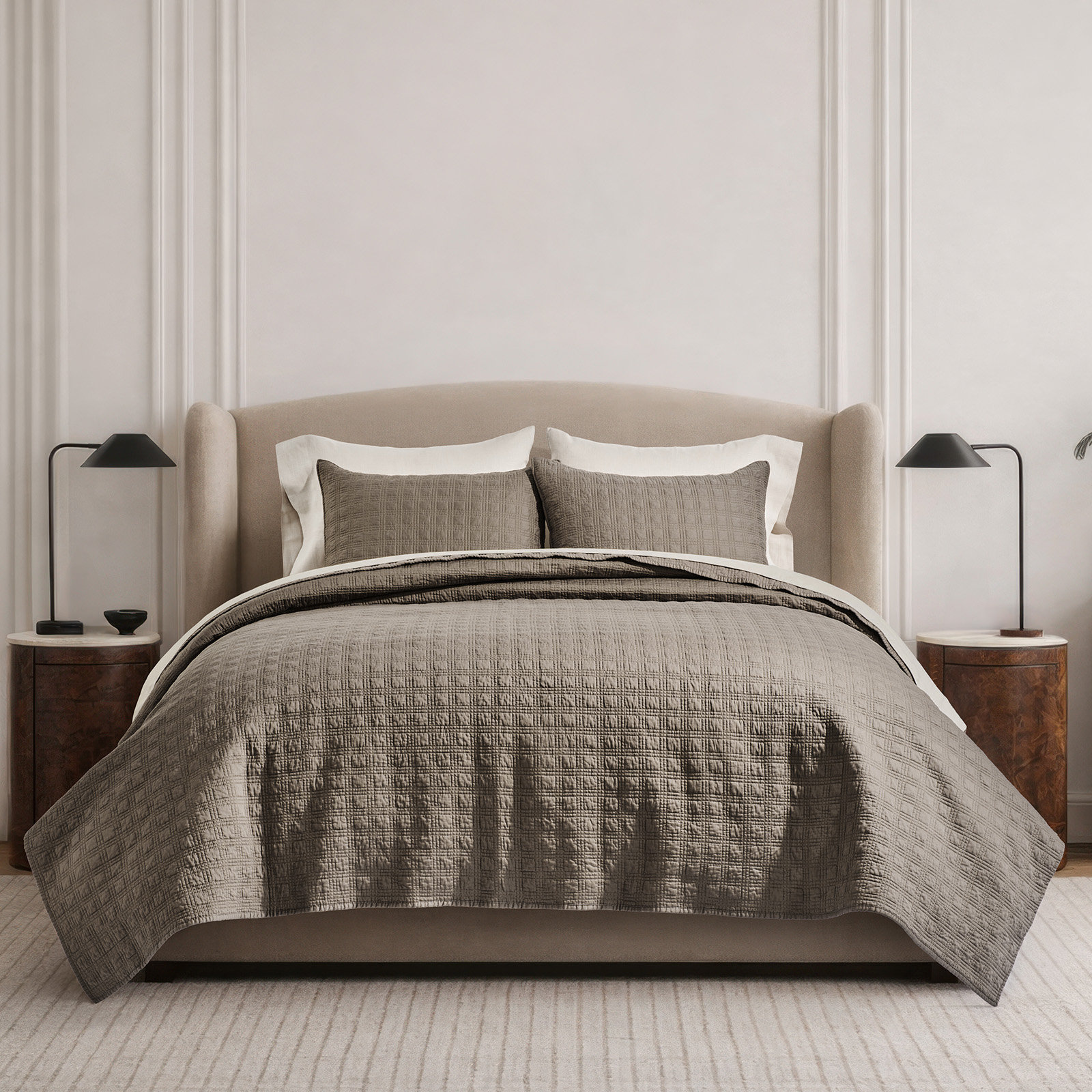 Cotton Sateen Quilt Set, Mocha Brown, King Quilt + 2 King Shams
