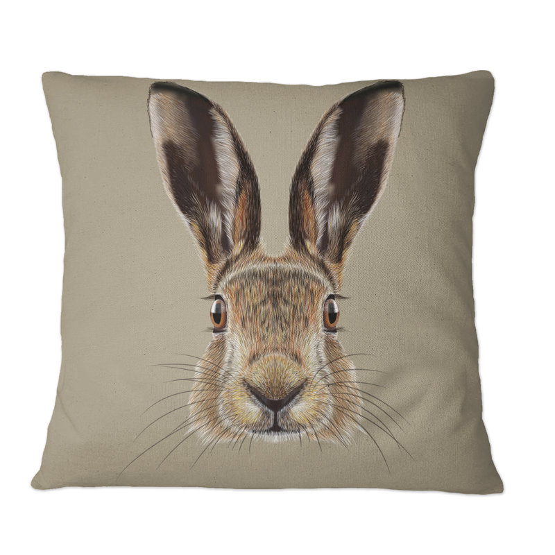 Portrait of Hare II - Coussin décoratif à imprimé traditionnel, 16 po x 16 po