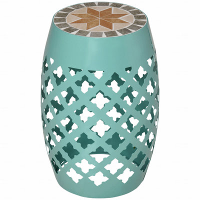 12" Patio Round Side Table, Outdoor Footstool, Garden Mosaic Accent Side Table, Plant Stand