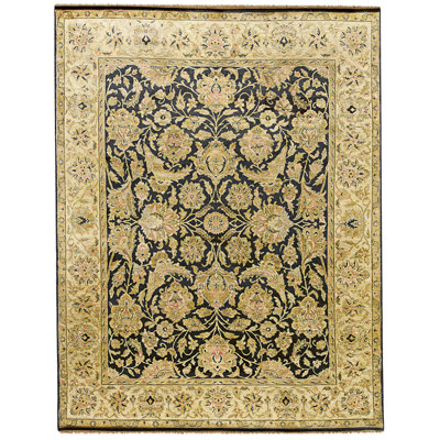 High-Quality Hand-Knotted Black And Ivory Area Rug
