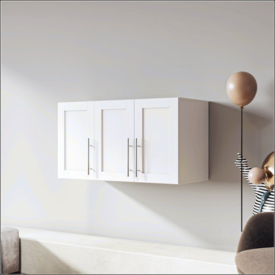Stackable Wall Mounted Wooden Storage Cabinet, 15.75"D x 35.43"W x 19.69"H, Adjustable Shelves, Multi-use Side Buffet Cabinet