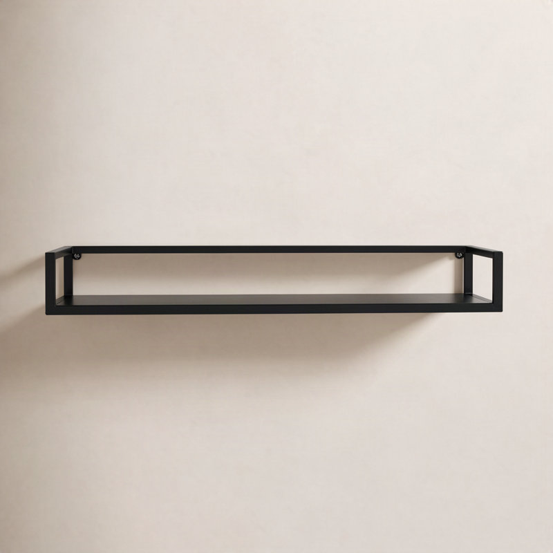 Chainbridge Rectangular Metal and Glass Accent Shelf, Black