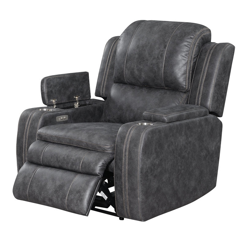 Alaattin 38" Wide Power Recliner with cupholder and storage in each arm (Gray color)