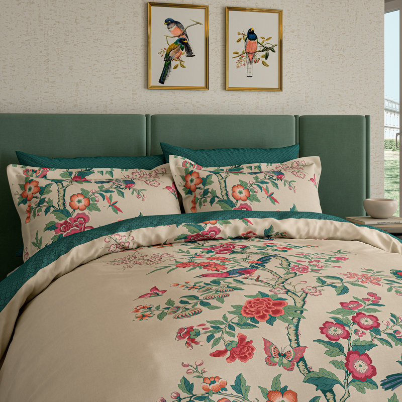 Chinese Magpie Cotton Floral Duvet Cover Set, Super King Duvet Cover + 2 Pillowcases