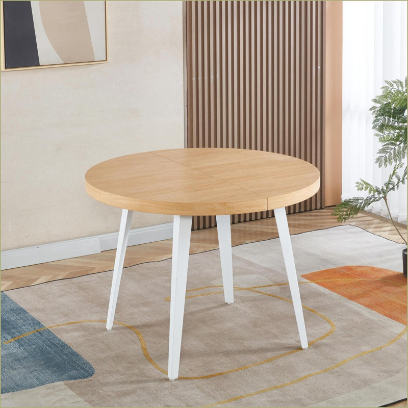 Table basse extensible de couleur chêne avec plateau en panneau de fibres à densité moyenne et amp; Pieds en métal, peu encombrants pour le salon, faciles à assembler