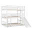 Lit superposé triple double / double / double avec échelle convertible et glissade, lit superposé triple en bois massif avec garde-corps pour 3, espace maximisé-269066689