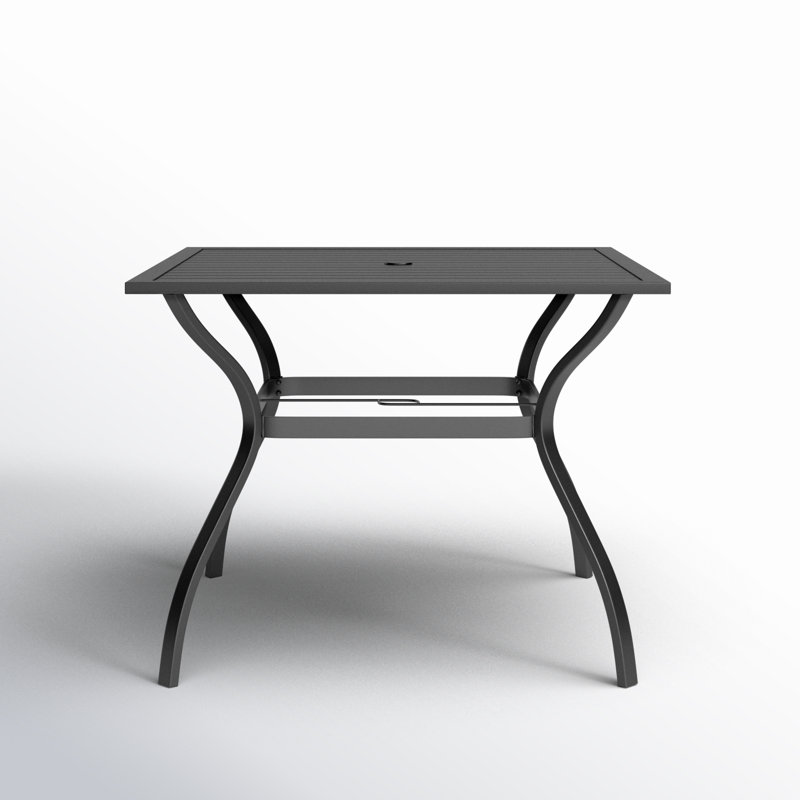 Table de salle à manger d'extérieur carrée en métal avec trou pour parasol Leonard