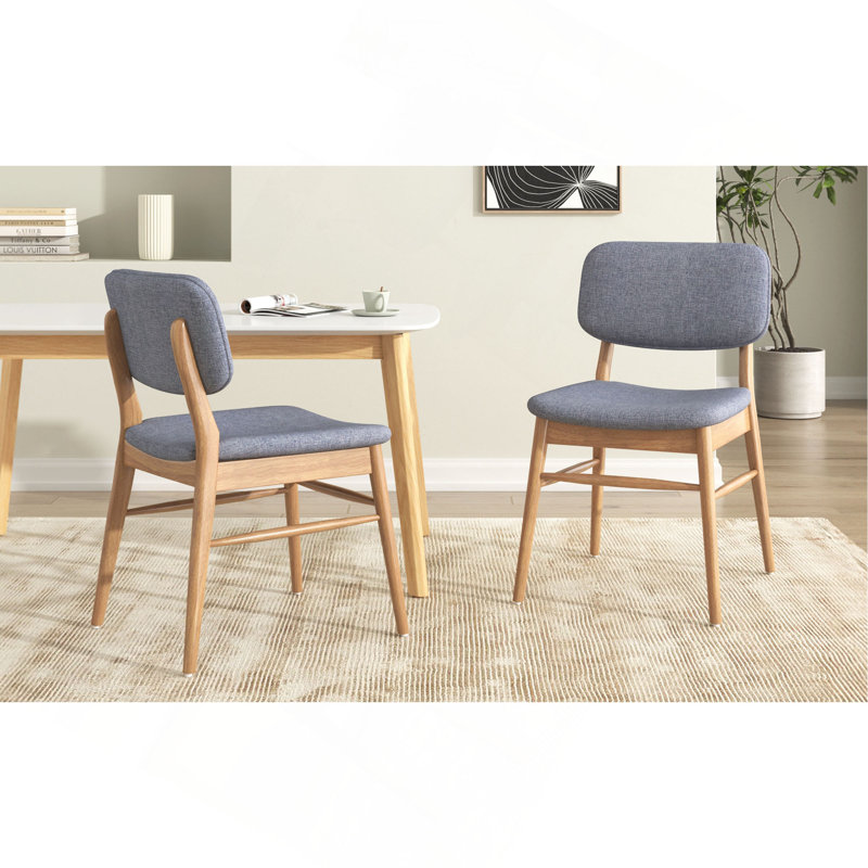 Ensemble de 2 chaises de salle à manger rembourrées Mid-Century avec structure en bois d'hévéa, Gris, Naturel