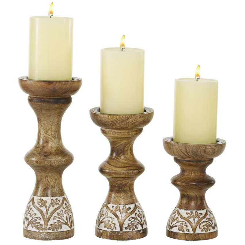 10.05'' H Wood Tabletop Candlestick