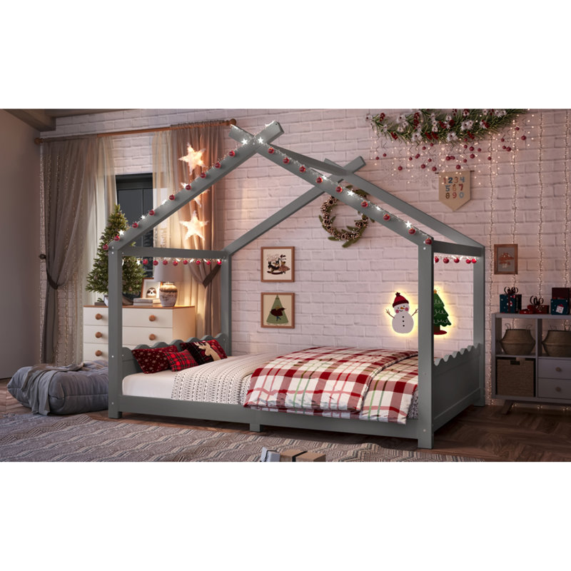 Lit pour enfant en bois massif, conception de maison moderne, gris