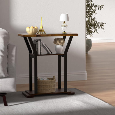 3 Tier Console Table, Industrial Narrow Entryway Sofa Table For Living Room Office Foyer Hallway Entrance Endtable Rustic Brown