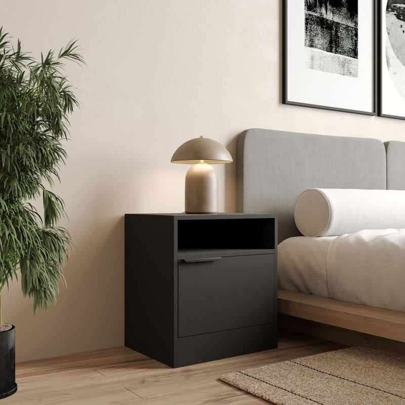Swarn 114.3cm W Solid Wood Bedside Table, Black