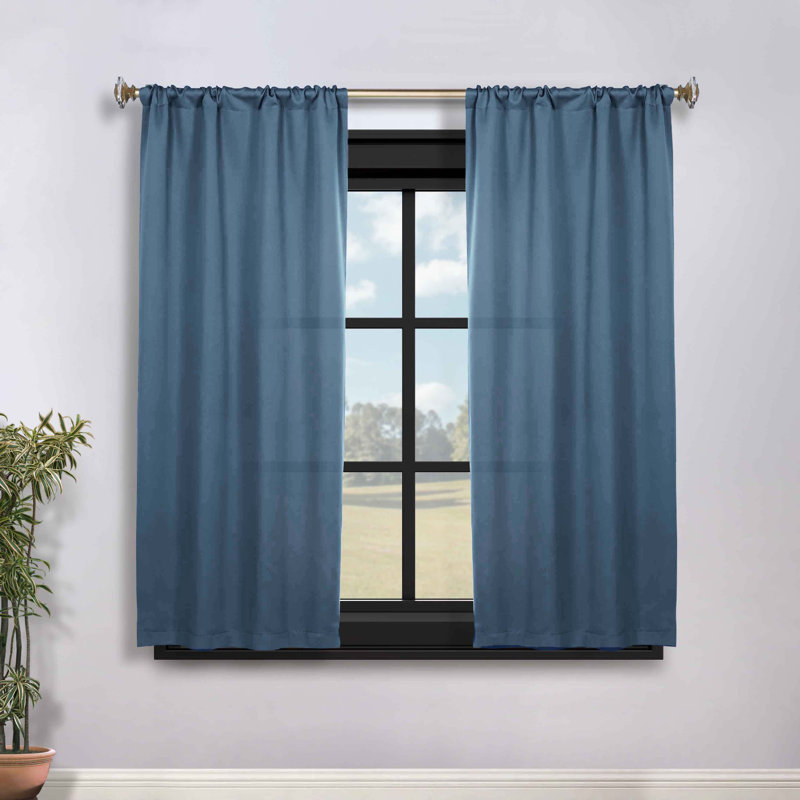 Moriah Millendon Solid Modern Polyester Rod Pockets Room Darkening Curtain Pair, 36" W x 63" L, Denim Blue