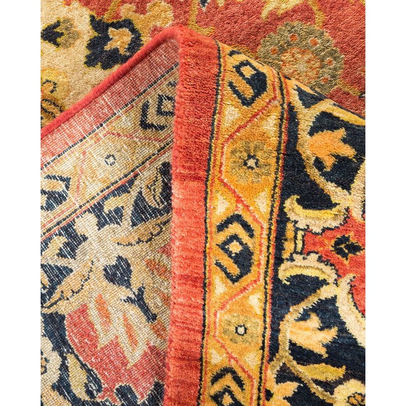 Tapis orange en laine noué à la main de conception unique 6 pi 3 po x 8 pi 10 po Ohlone