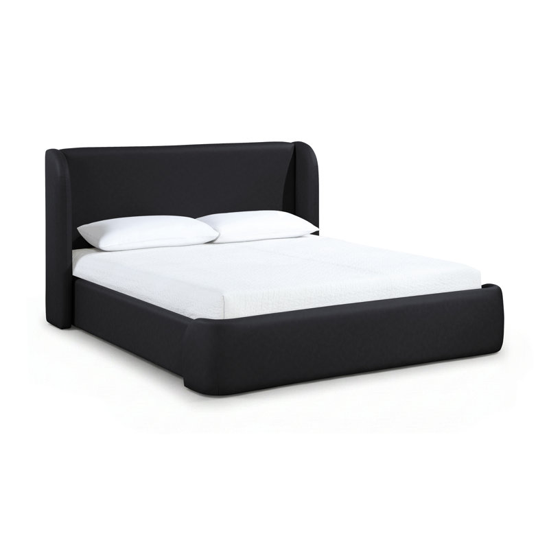 Lit tapissier en cuir Diorio Vegan, Cuir végétalien noir, Grand