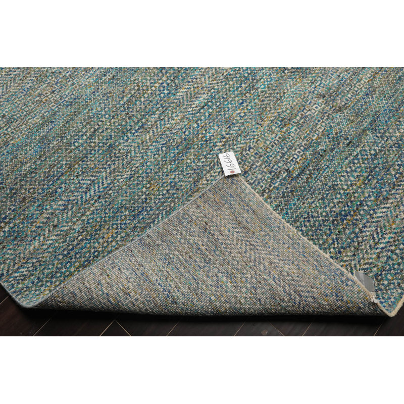 Tapis oriental unique en laine noué à la main de 8 pi x 10 pi de style oriental turquoise / ivoire / bleu