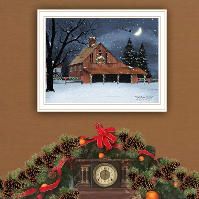 Art mural pour la décoration intérieure. Nuit avant Noël, cadre blanc. Fabriqué en bois et en papier. 18,18 x 1,02 x 13,85 po, 2,97 lb Fixé instantanément. Multi. Fabriqué. And Fade-. Impression élégante 4U Art. Pour