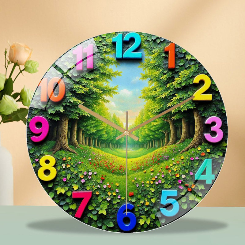 Horloge murale colorée avec une magnifique conception de paysage naturel - horloge murale moderne en verre 12 po