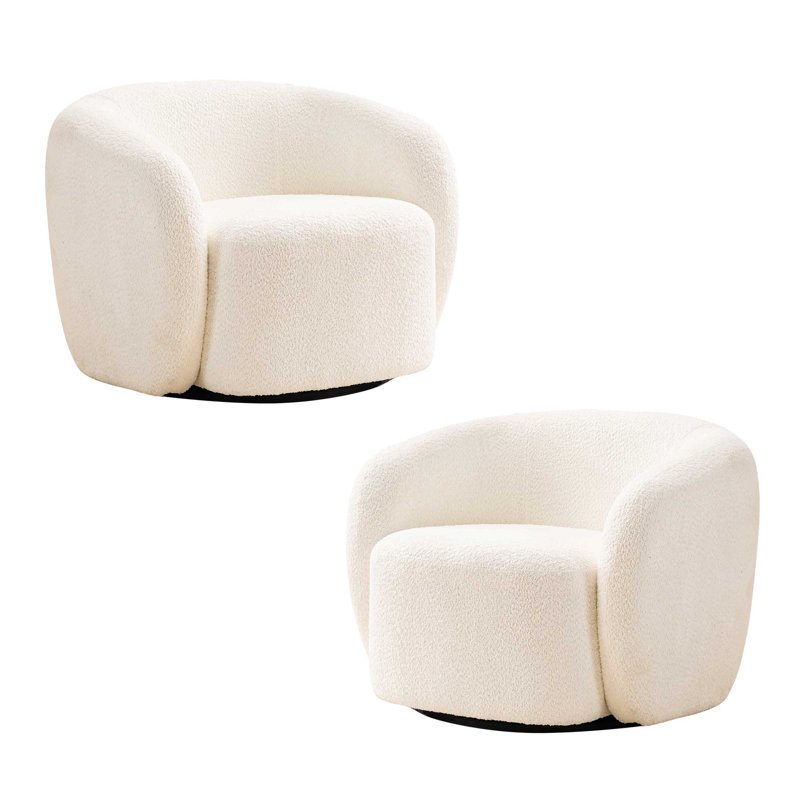 Coheman Upholstered Swivel Accent Chairs, Boucle Swivel Barrel Chair, Arm Chairs for Small Space, Off White